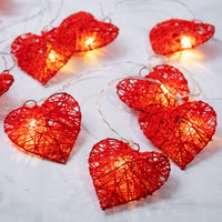 Red Cane Rattan Heart -LED Mains Plug Lights - 5 metre long - Romantic Valentines Decoration Gift