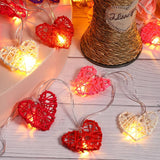 Red n White Cane Rattan Heart -LED Mains Plug Lights - 5 metre long - Romantic Valentines Decoration Gift