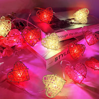 Red n White Cane Rattan Heart -LED Mains Plug Lights - 5 metre long - Romantic Valentines Decoration Gift