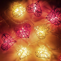 Red n White Cane Rattan Heart -LED Mains Plug Lights - 5 metre long - Romantic Valentines Decoration Gift