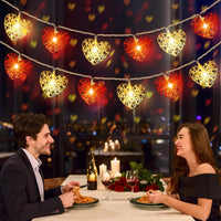 Red n White Cane Rattan Heart -LED Mains Plug Lights - 5 metre long - Romantic Valentines Decoration Gift