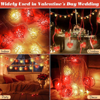 Red n White Cane Rattan Heart -LED Mains Plug Lights - 5 metre long - Romantic Valentines Decoration Gift