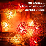 Red n White Cane Rattan Heart -LED Mains Plug Lights - 5 metre long - Romantic Valentines Decoration Gift