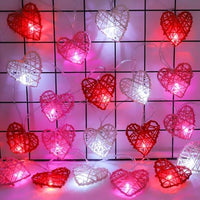 Red n White Cane Rattan Heart -LED Mains Plug Lights - 5 metre long - Romantic Valentines Decoration Gift