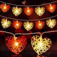 Red n White Cane Rattan Heart -LED Mains Plug Lights - 5 metre long - Romantic Valentines Decoration Gift