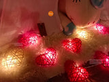 Red n White Cane Rattan Heart -LED Mains Plug Lights - 5 metre long - Romantic Valentines Decoration Gift