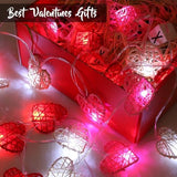 Red n White Cane Rattan Heart -LED Mains Plug Lights - 5 metre long - Romantic Valentines Decoration Gift