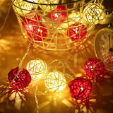 Red n White Natural Cane Wicker Rattan 5cm Ball - 2m Long Battery Powered fairy lights xmas party event table centrepiece decor
