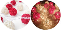 Red n White Natural Cane Wicker Rattan 5cm Ball - 2m Long Battery Powered fairy lights xmas party event table centrepiece decor