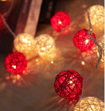 Red n White Natural Cane Wicker Rattan 5cm Ball - 2m Long Battery Powered fairy lights xmas party event table centrepiece decor