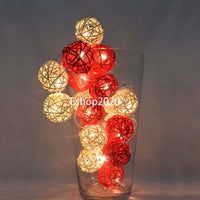 Red n White Rattan Ball Decorative Party Wedding LED Lights Decor - 10 metre long with 100 bulb/balls Xmas decorations
