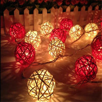 Red n White Rattan Ball Decorative Party Wedding LED Lights Decor - 10 metre long with 100 bulb/balls Xmas decorations