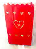 10 Pack Red Heart of Hearts Valentines Luminary Bags - Wedding, Reception, Xmas, and Party Décor - Paper Candle Bag - Blank Luminaria - Holiday Candle Lantern