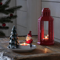 21cm Red Metal Lantern - Outdoor Decor - Xmas Decoration