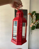 21cm Red Metal Lantern - Outdoor Decor - Xmas Decoration