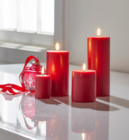 Mixed Pack RED Pillar candles 8cm to 17cm high - xmas table centrepiece design idea