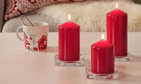 Mixed Pack RED Pillar candles 8cm to 17cm high - xmas table centrepiece design idea