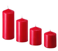 Mixed Pack RED Pillar candles 8cm to 17cm high - xmas table centrepiece design idea