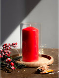 Mixed Pack RED Pillar candles 8cm to 17cm high - xmas table centrepiece design idea