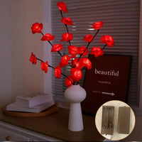 Red Roses bunch of flowers on stems - battery powered table centrepiece fairy lights - Medium