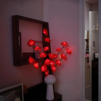 Red Roses bunch of flowers on stems - battery powered table centrepiece fairy lights - Medium