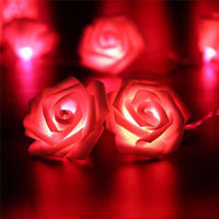 Red roses table decoration or centrepiece - 5 Metre Long battery powered string fairy lights