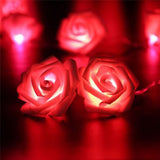 Red roses table decoration or centrepiece - 5 Metre Long battery powered string fairy lights