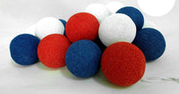 Red White n Blue Cotton Ball Mix, 5cm Balls - 5 metre Long Battery Powered Wire String -  sport team party event lights