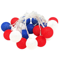Red White n Blue Cotton Ball Mix, 5cm Balls - 5 metre Long Battery Powered Wire String -  sport team party event lights