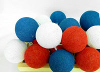 Red White n Blue Cotton Ball Mix, 5cm Balls - 5 metre Long Battery Powered Wire String -  sport team party event lights