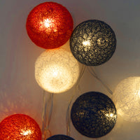 Red White n Blue Cotton Ball Mix, 5cm Balls - 5 metre Long Battery Powered Wire String -  sport team party event lights