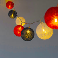 Red White n Blue Cotton Ball Mix, 5cm Balls - 5 metre Long Battery Powered Wire String -  sport team party event lights
