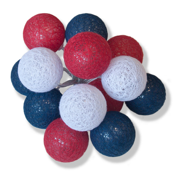 Red White n Blue Pink Cotton Ball 5cm - Mains Power- 5m with 30 LED Bulb fairy light string Sport Footy Flag Party event decoration