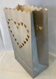 10 Pack Silver HEART Luminary Bags - Wedding, Reception, Christmas, and Party Décor - Paper Candle Bag - Blank Luminaria - Holiday Candle Lantern