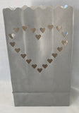 10 Pack Silver HEART Luminary Bags - Wedding, Reception, Christmas, and Party Décor - Paper Candle Bag - Blank Luminaria - Holiday Candle Lantern