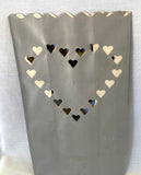 10 Pack Silver HEART Luminary Bags - Wedding, Reception, Christmas, and Party Décor - Paper Candle Bag - Blank Luminaria - Holiday Candle Lantern