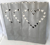 10 Pack Silver HEART Luminary Bags - Wedding, Reception, Christmas, and Party Décor - Paper Candle Bag - Blank Luminaria - Holiday Candle Lantern
