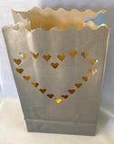 10 Pack Silver HEART Luminary Bags - Wedding, Reception, Christmas, and Party Décor - Paper Candle Bag - Blank Luminaria - Holiday Candle Lantern