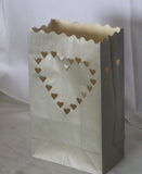 10 Pack Silver HEART Luminary Bags - Wedding, Reception, Christmas, and Party Décor - Paper Candle Bag - Blank Luminaria - Holiday Candle Lantern