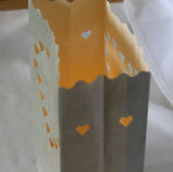 10 Pack Silver HEART Luminary Bags - Wedding, Reception, Christmas, and Party Décor - Paper Candle Bag - Blank Luminaria - Holiday Candle Lantern