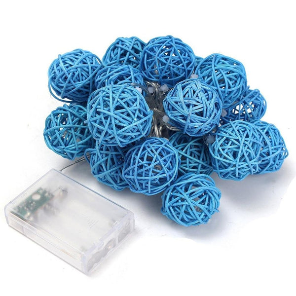 Aqua Turquoise Wicker Cane Rattan Ball Style -2m Long Battery Powered fairy lights xmas party event table centrepiece decor