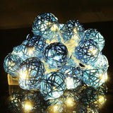 Aqua Turquoise Wicker Cane Rattan Ball Style -2m Long Battery Powered fairy lights xmas party event table centrepiece decor