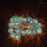 Aqua Turquoise Wicker Cane Rattan Ball Style -2m Long Battery Powered fairy lights xmas party event table centrepiece decor