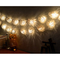 White Cane Rattan Heart -LED Mains Plug Lights - 5 metre long - Romantic Valentines Wedding Decoration Gift