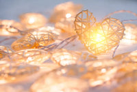 White Cane Rattan Heart -LED Mains Plug Lights - 5 metre long - Romantic Valentines Wedding Decoration Gift