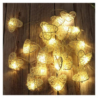 White Cane Rattan Heart -LED Mains Plug Lights - 5 metre long - Romantic Valentines Wedding Decoration Gift