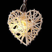 White Cane Rattan Heart -LED Mains Plug Lights - 5 metre long - Romantic Valentines Wedding Decoration Gift