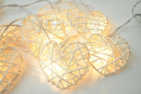 White Cane Rattan Heart -LED Mains Plug Lights - 5 metre long - Romantic Valentines Wedding Decoration Gift