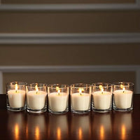 White Wax Votive Table Candle in Clear Glass Holder - 6cm High - wedding party table decoration