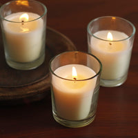 White Wax Votive Table Candle in Clear Glass Holder - 6cm High - wedding party table decoration